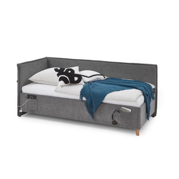Сиво тапицирано ъглово детско легло 90x200 cm без ламелно дъно Fun – Meise Möbel-image-3