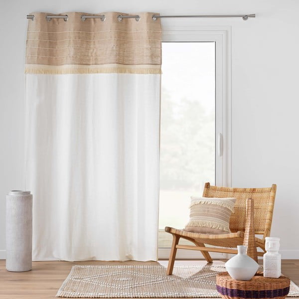 Бяло/кафяво перде със смес от юта 140x240 cm Cirrus – douceur d'intérieur-image-1