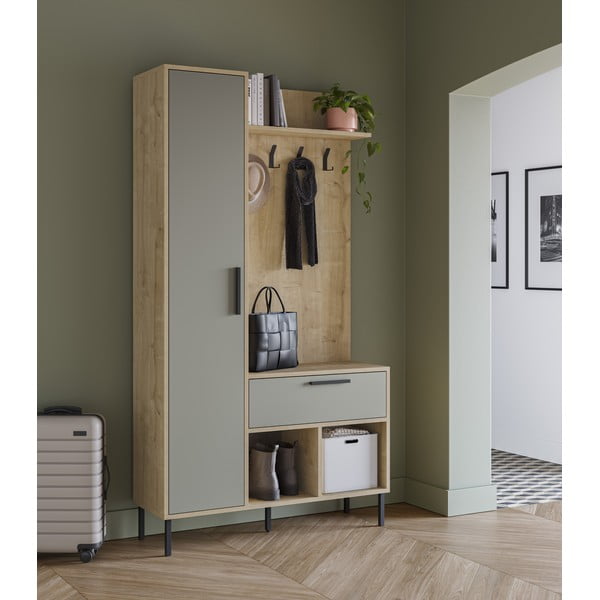 Зелено-естествен комплект за коридор от декор от дъб  108x195x35 cm Heidy – Marckeric-image-1