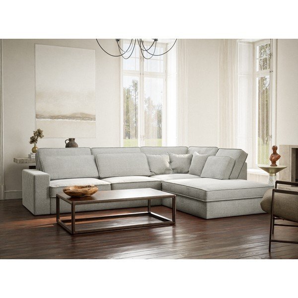 Светлосив шенилов ъглов диван (десен ъгъл/L форма) Kirou – Maison de Rêve-image-1