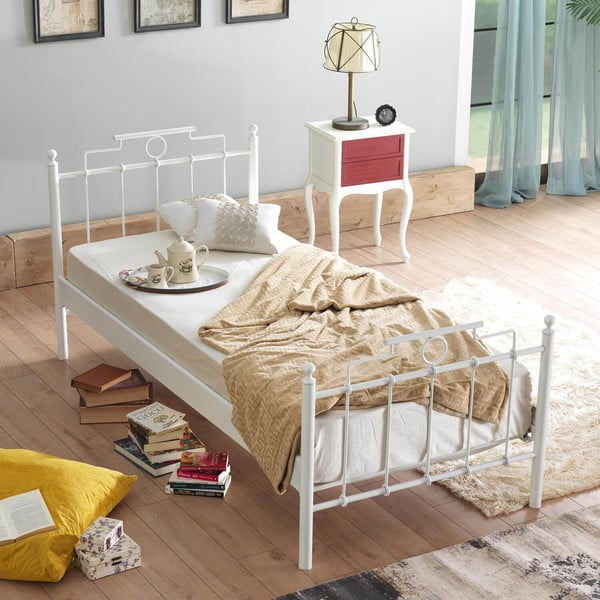 Бяло метално единично легло с решетка 120x200 cm Hatkus - Kalune Design-image-2