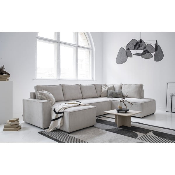 Бял разтегателен ъглов диван от рипсено кадифе (десен ъгъл/"U" форма) Brave Dave – Miuform-image-2