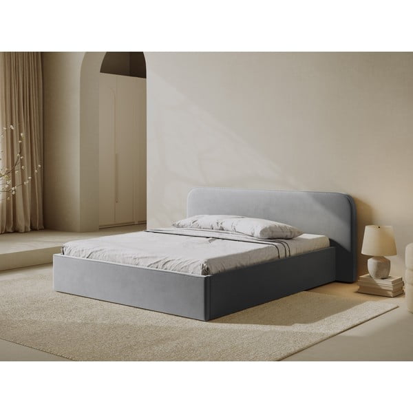 Светлосиво двойно тапицирано легло с място за съхранение с включена подматрачна рамка 180x200 cm Elizabeth – Micadoni -image-1