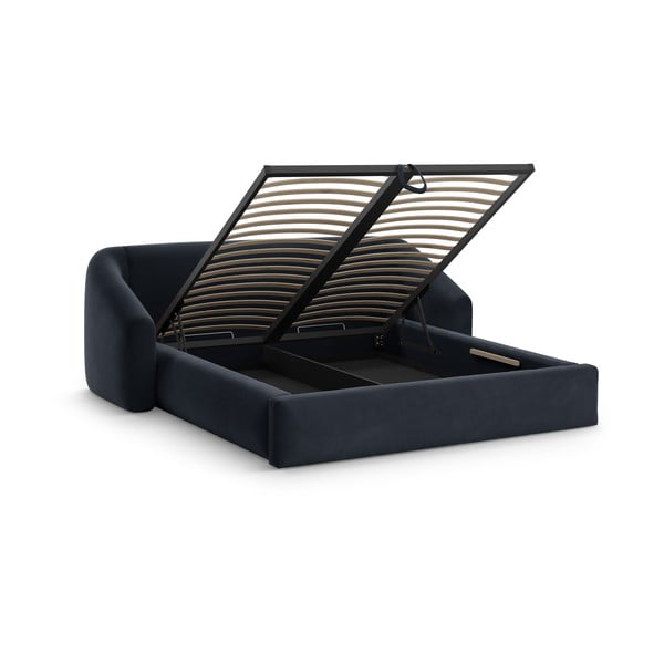 Тъмносиньо двойно легло 140x200 cm тапицирано с място за съхранение с включена подматрачна рамка Campi – Cosmopolitan Design-image-1