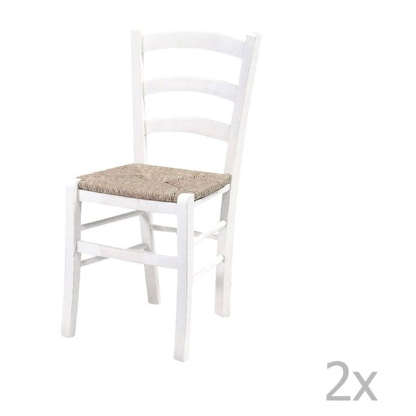 Sada 2 bílých jídelních židlí s konstrukcí z masivního bukového dřeva Evergreen House Straw