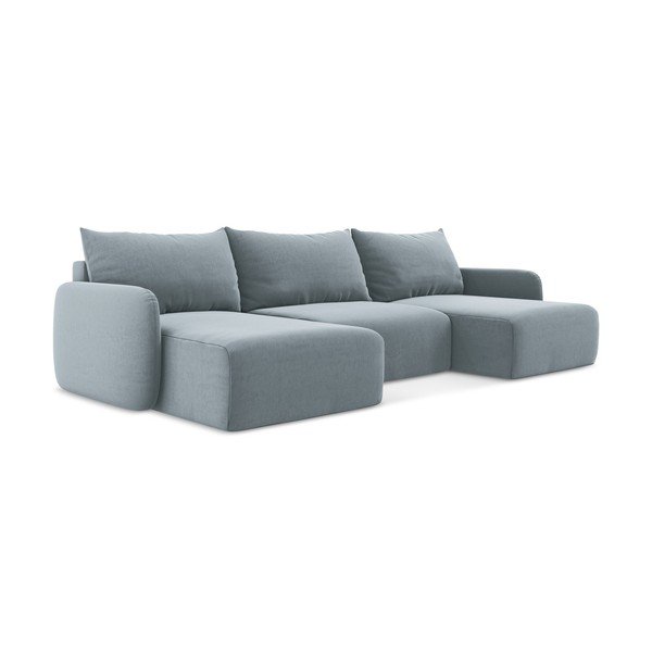 Син кадифен сгъваем/с място за съхранение ъглов диван (U форма) Kalena – Makamii-image-2