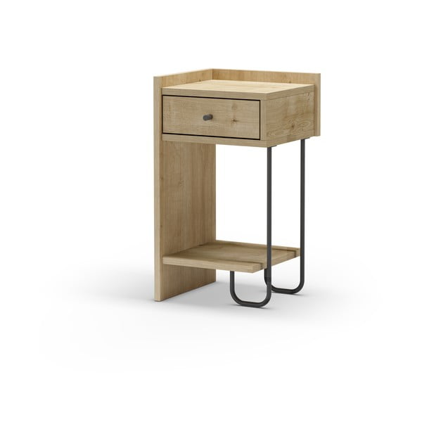 Нощно шкафче в дъбов декор с рафтове в естествен цвят Mercure - Marckeric-image-3