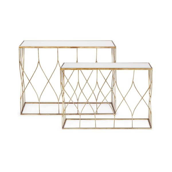 Конзолни маси в комплект 2 бр. със стъклен плот  в златист цвят 33x104 cm Elenor – Bizzotto-image-3
