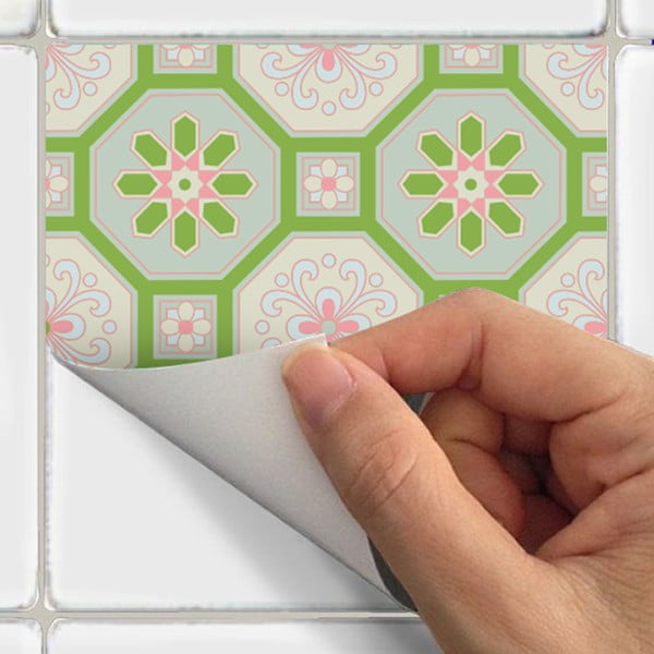 Комплект от 9 стикера за стена Azulejos Shade of Green, 10 x 10 cm - Ambiance-image-3