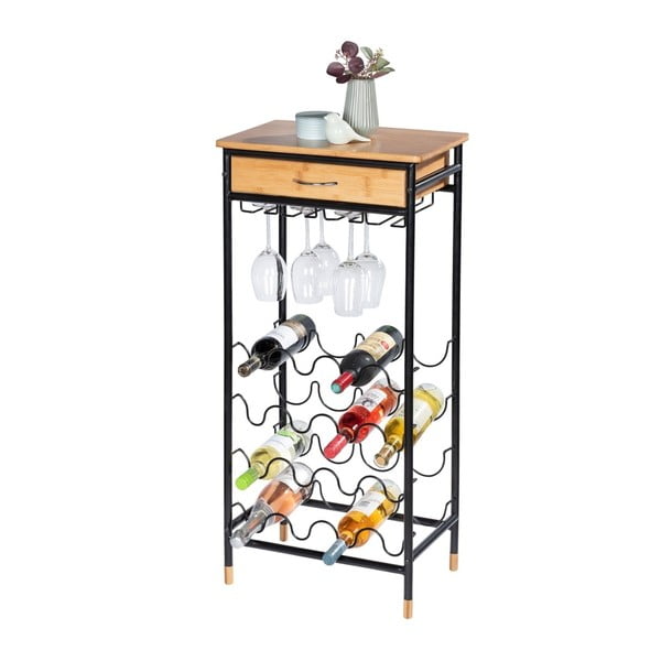 Черен/естествен метален шкаф за вино брой бутилки 16, 48x95 cm Loft – Wenko-image-1