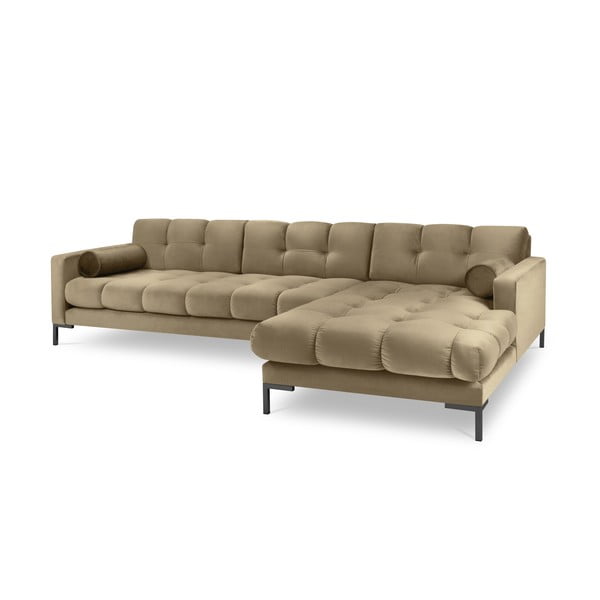 Бежов ъглов диван от кадифе , десен ъгъл Bali - Cosmopolitan Design-image-2