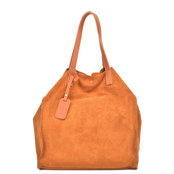 Кафява кожена чанта в цвят коняк Ashley Mento - Carla Ferreri