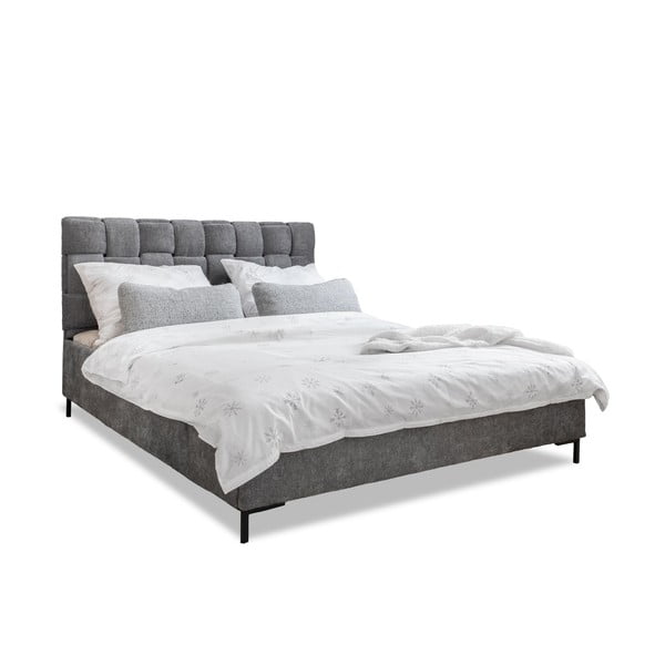Сиво тапицирано двойно легло с включена подматрачна рамка 140x200 cm Eve – Miuform