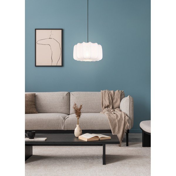 Бяло метално висящо осветително тяло с текстилен абажур ø 40 cm Madleine – Reality-image-2