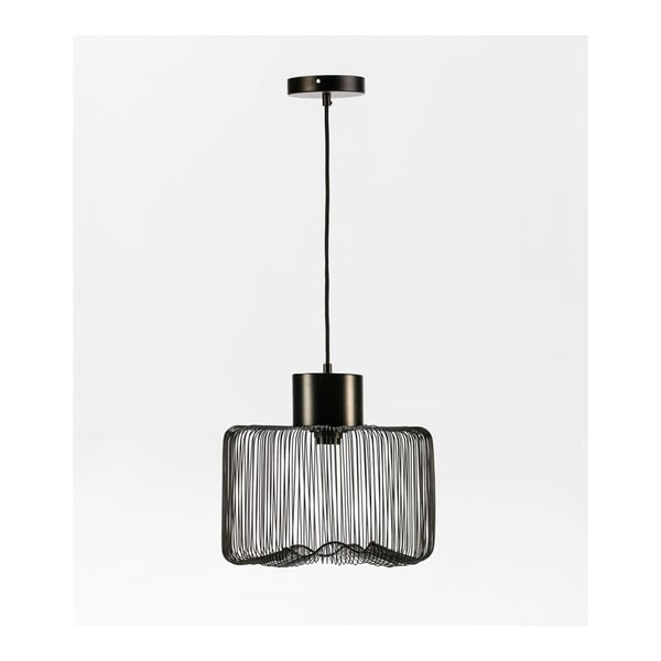 Черна висяща лампа от стъкло и дърво Elba, ø 33 cm - Surdic
