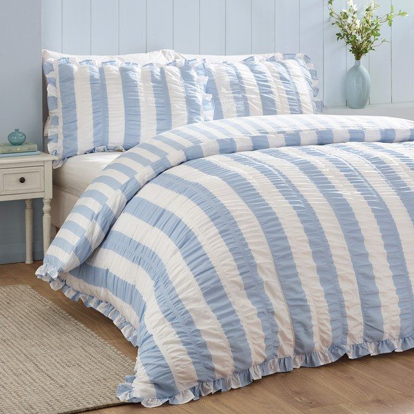 Синьо  двойно  спално бельо 200x200 cm Seersucker Frill Stripe – Catherine Lansfield-image-1