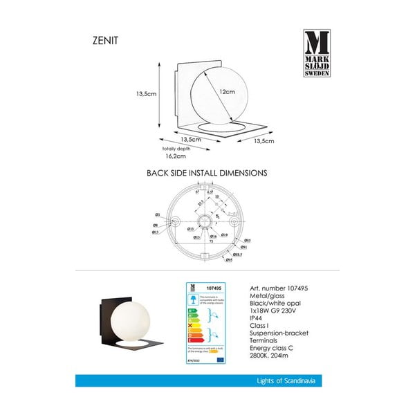 Черна стенна лампа Zenit - Markslöjd-image-3
