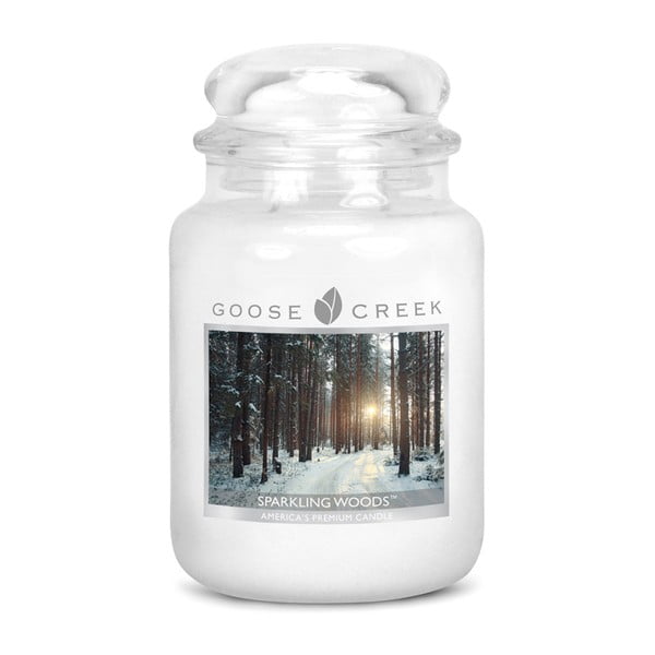 Ароматизирана свещ в стъклен буркан с надпис Snowy Forest, 150 часа горене - Goose Creek