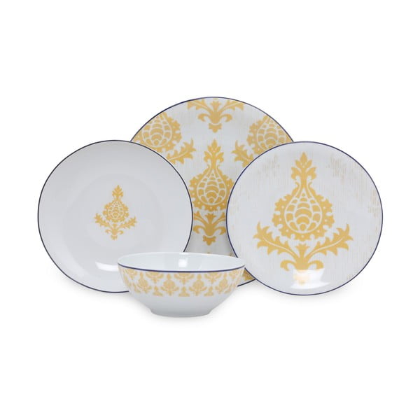 Комплект от 24 части от бели и жълти порцеланови чинии Орнаменти - Kütahya Porselen