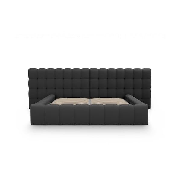 Черно тапицирано двойно легло с място за съхранение с включена подматрачна рамка 200x200 cm Mamaia – Micadoni Home-image-4