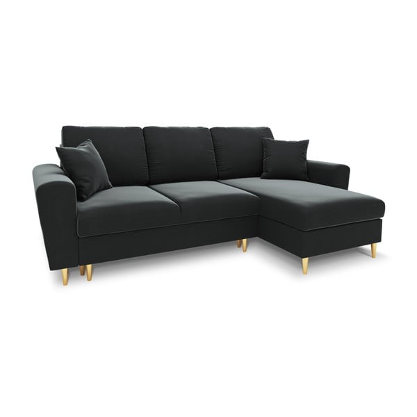 Тъмносив кадифен разтегателен ъглов диван с място за съхранение Kyoto – Cosmopolitan Design