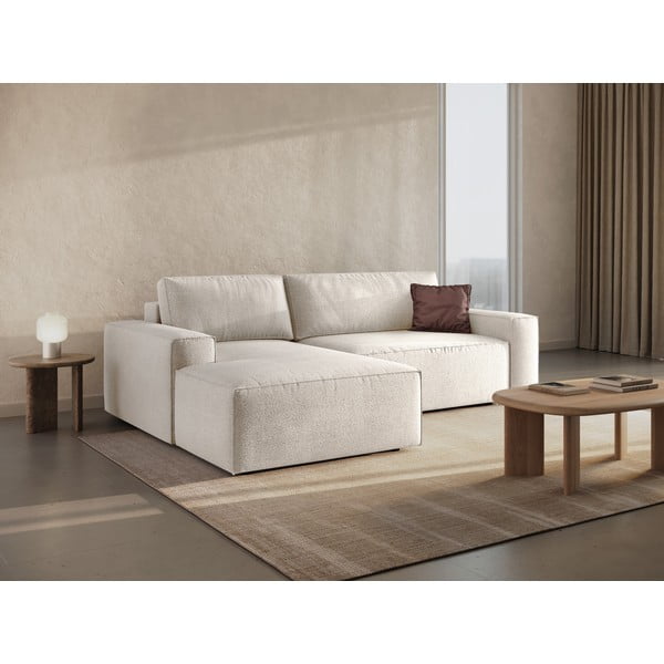 Бял разтегателен ъглов диван от букле (ляв ъгъл) Jodie – Micadoni Home-image-1