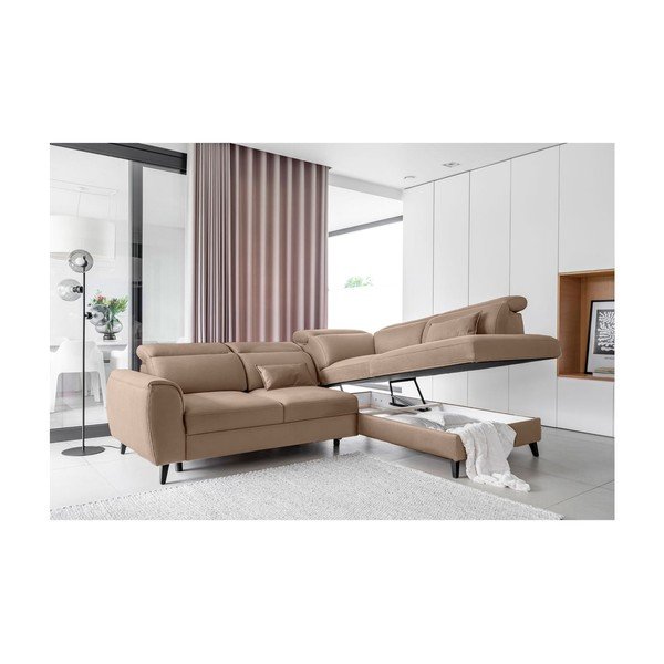 Светлокафяв кадифен разтегателен ъглов диван с място за съхранение (десен ъгъл L форма) Noble – ELTAP-image-3