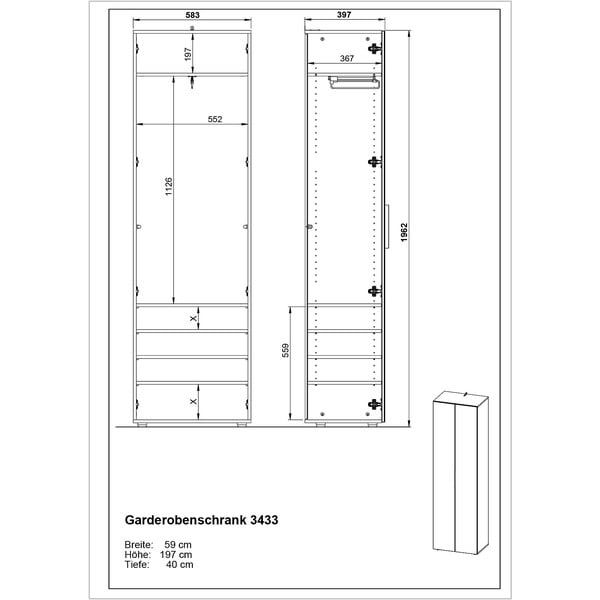 Сив гардероб 59x197 cm Genova - Germania-image-3