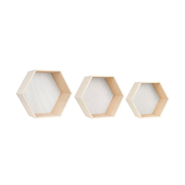 Комплект от 3 стенни рафта в бяло и кафяво Hexagon - Little Nice Things-image-1