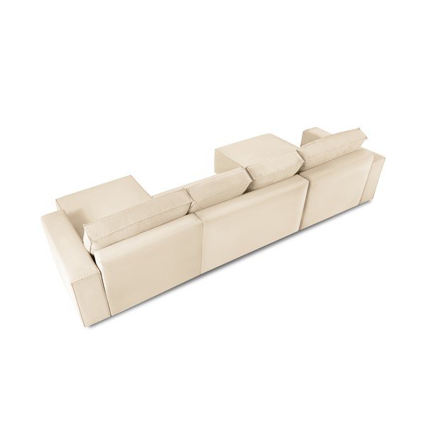 Бежов велурен U-образен разтегателен диван Azalea - Mazzini Sofas-image-4