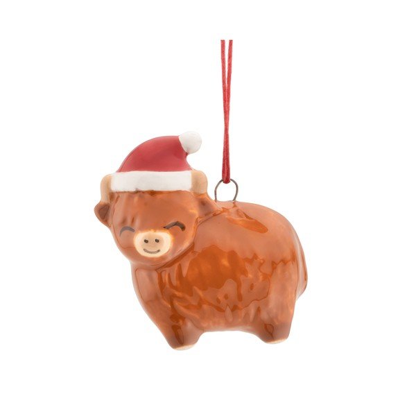 Керамична Коледна украса 4,5 cm Highland Cow – Sass & Belle