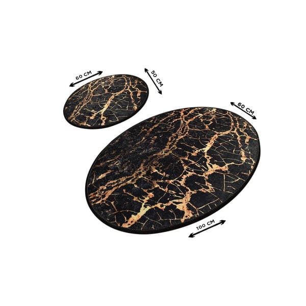Комплект от 2 черни овални килима за баня Златен мрамор - Foutastic-image-2