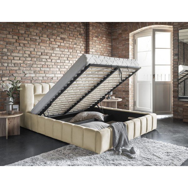 Бежово двойно тапицирано легло с място за съхранение и включена подматрачна рамка 160x200 cm Lamica – ELTAP-image-3