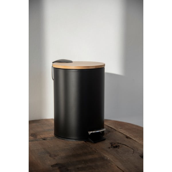 Черна кофа за боклук с бамбуков капак , 3 л Tortona - Wenko-image-1