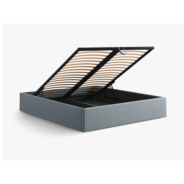 Светлосиньо двойно легло 200x200 cm тапицирано с място за съхранение/без табла с включена подматрачна рамка Susan – Micadoni -image-3