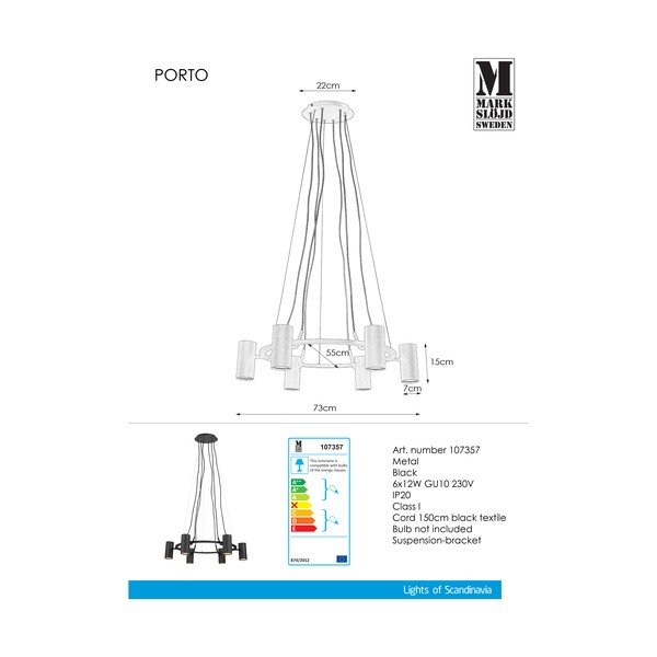 Черно висящо осветително тяло Porto - Markslöjd-image-2