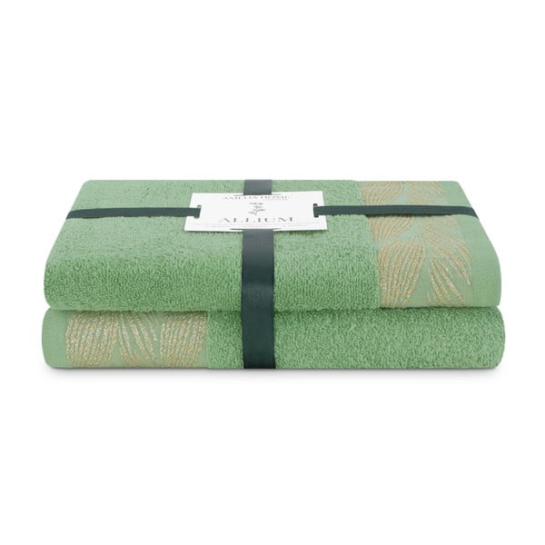 Светлозелени памучни хавлии и кърпи за баня в комплект от 2 бр. от тери Allium – Restilo