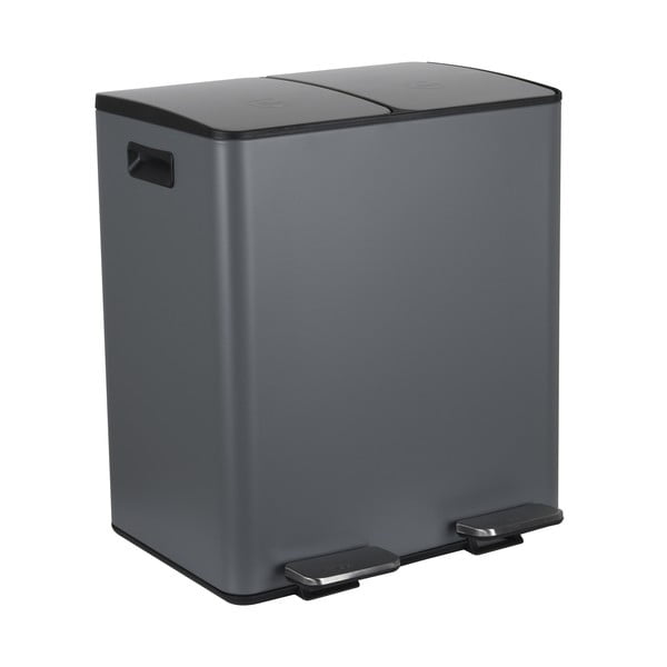 Тъмносиво стоманено кошче за боклук 2x20 l за рециклиране с педал   Aliya – Spirella