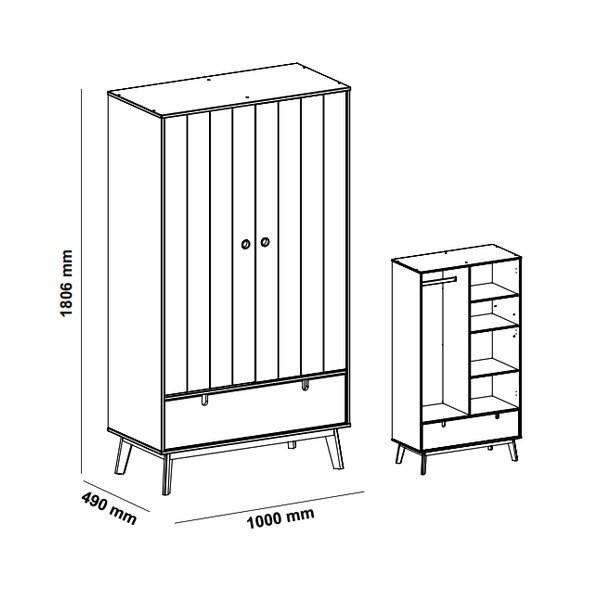 Сив детски гардероб с крака от борова дървесина Kiara - Marckeric-image-4