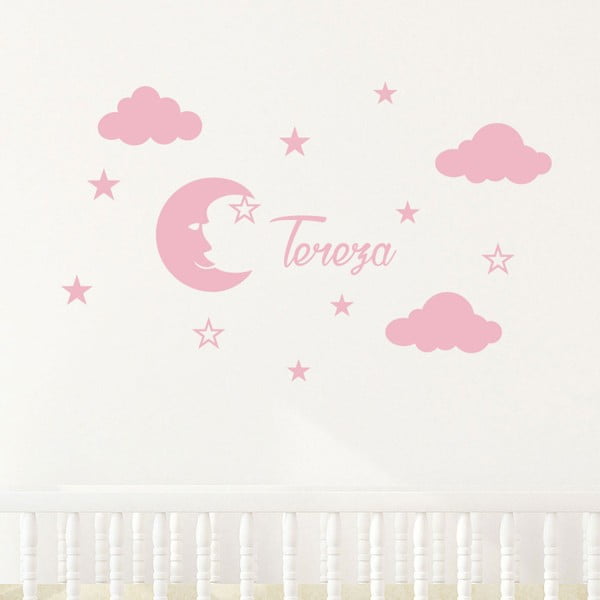 Комплект розови детски стикери за стена с азбуката The Moon and The Stars - Ambiance