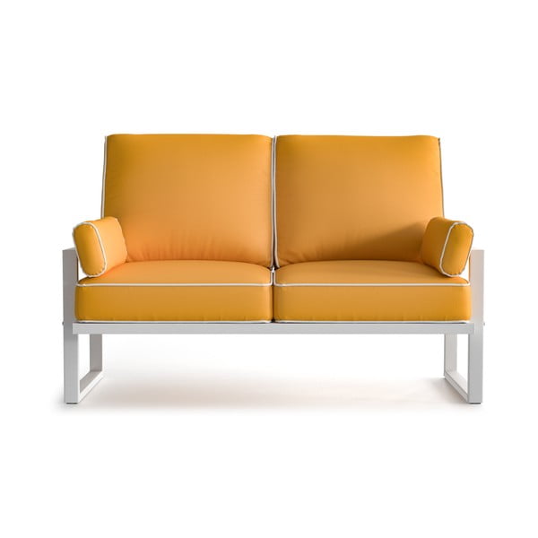Жълт градински диван с 2 места, подлакътници и бяла тапицерия Angie - Marie Claire Home