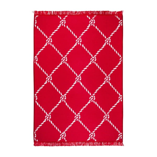 Červeno-bílý oboustranný koberec Rope, 80 x 150 cm