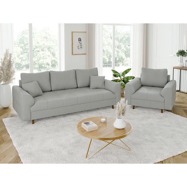 Светлосив диван от рипсено кадифе 210 cm Ariella – Ropez-image-4