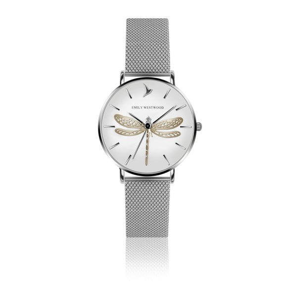 Дамски часовник с каишка от неръждаема стомана в сребрист цвят Dragonfly - Emily Westwood