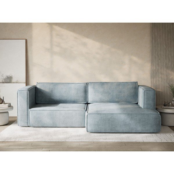 Светлосин шенилов сгъваем/с място за съхранение ъглов диван (десен ъгъл) Velto – Maison de Rêve-image-1