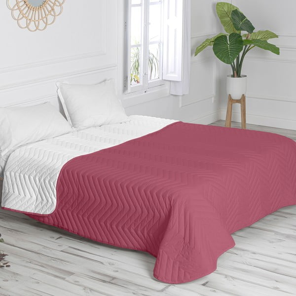 Бяла и розова памучна ватирана покривка за легло 180x260 cm Arista - Happy Friday