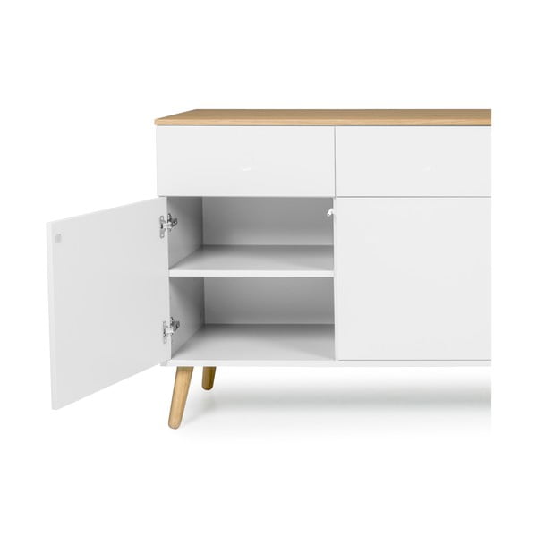 Бял бюфет с четири врати, дъбови крака и 4 чекмеджета Dot - Tenzo-image-3