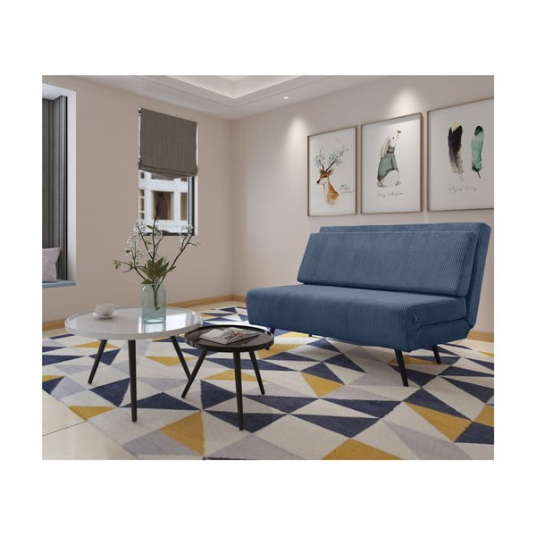 Син разтегателен диван от рипсено кадифе 140 cm Mallory – Støraa-image-3