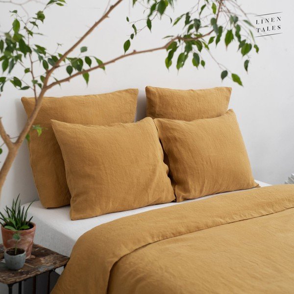 Жълта двойна олекотена завивка от конопени влакна 200x200 cm – Linen Tales-image-4