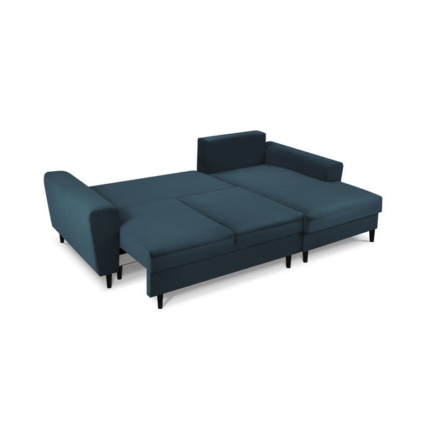 Тъмносин разтегателен ъглов диван с място за съхранение от рипсено кадифе (десен ъгъл) Kyoto – Cosmopolitan Design-image-2